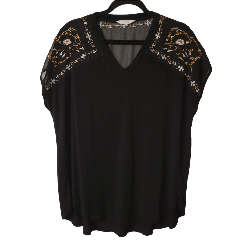 Amaryllis Black and Gold Embellished Relaxed Blouse